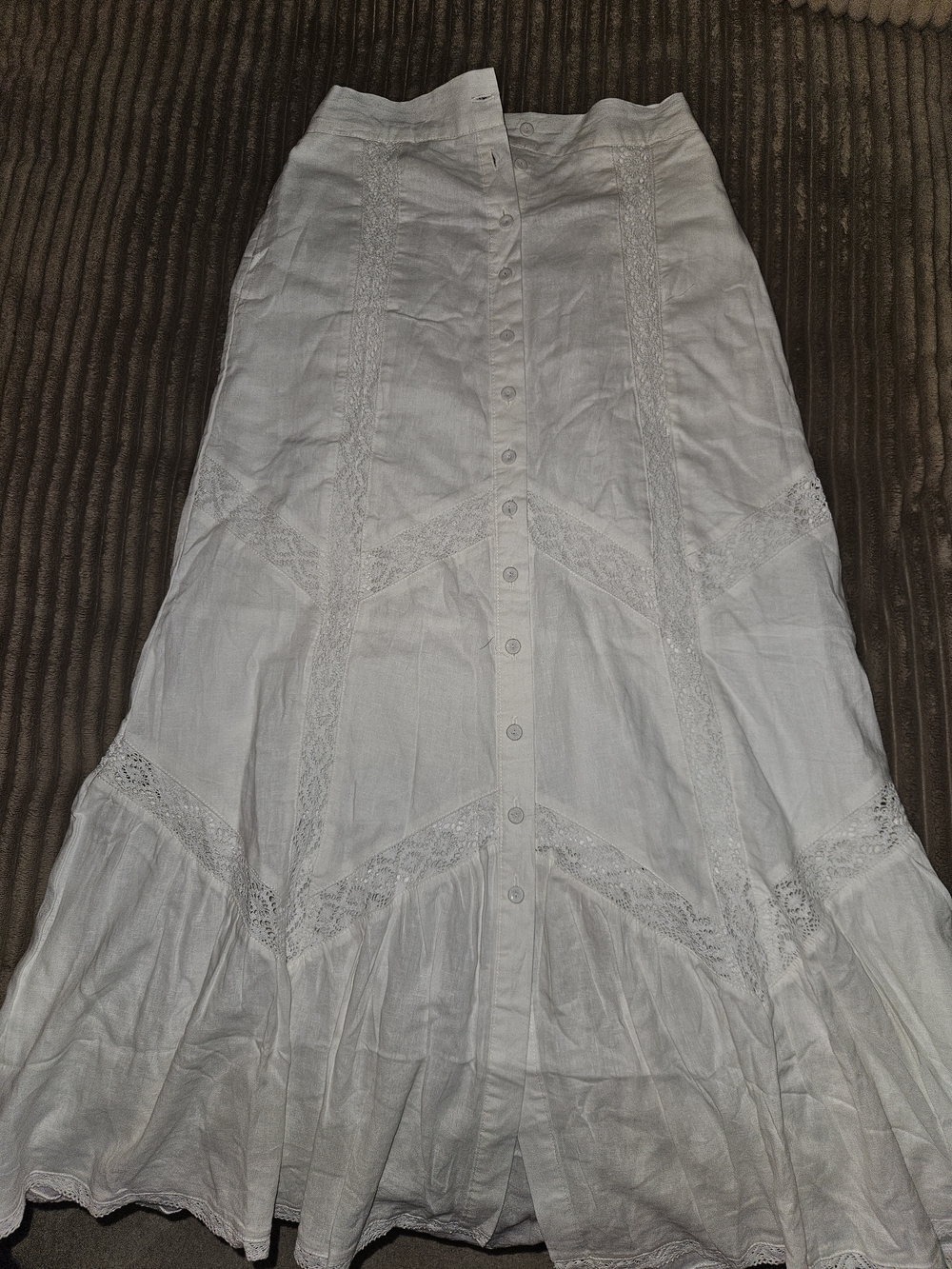 Calypso St. Barth White Button-Down Lace-Trim Maxi Skirt